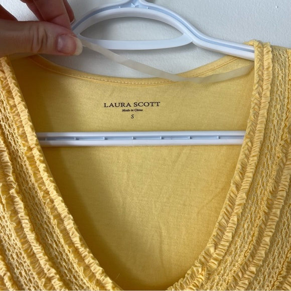 Lauren Scott yellow short sleeve iridescent  buttons spring Easter shirt small - Picture 2 of 10